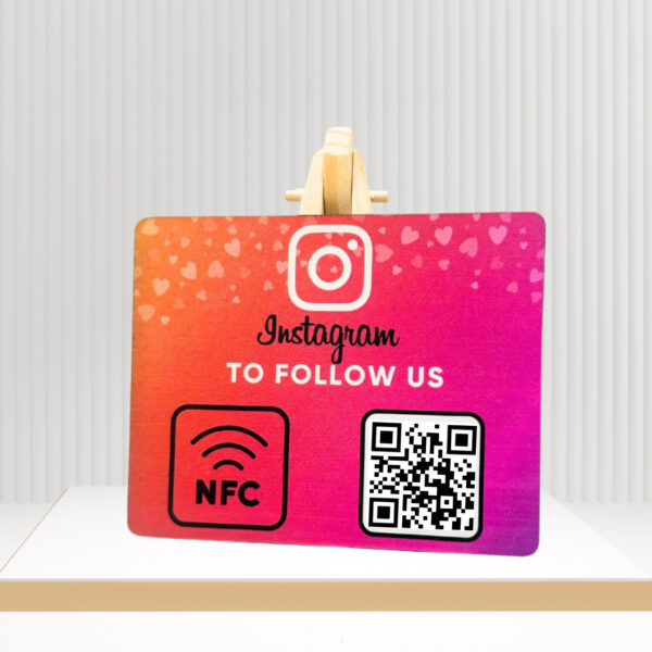 Wooden Instagram NFC Standee with QR Code - Pre-Configured with Wooden Stand