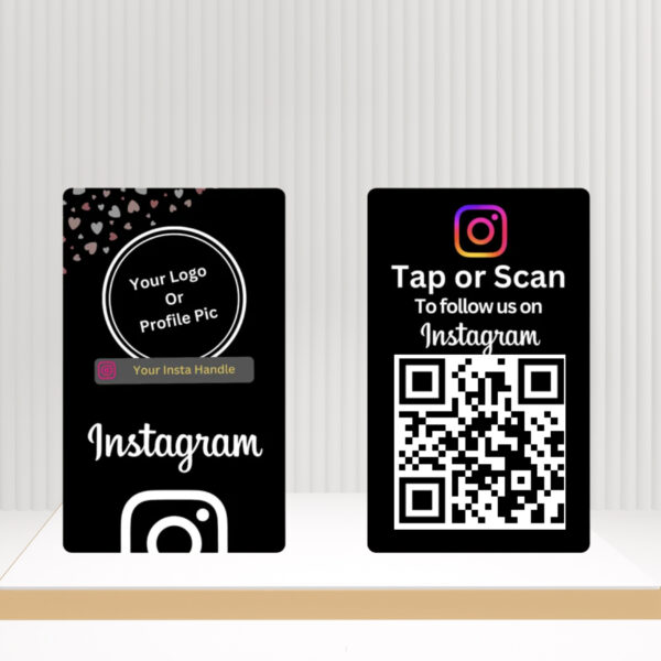 Custom Instagram NFC Card with QR - Black UV Printed with Logo & Instagram Handle