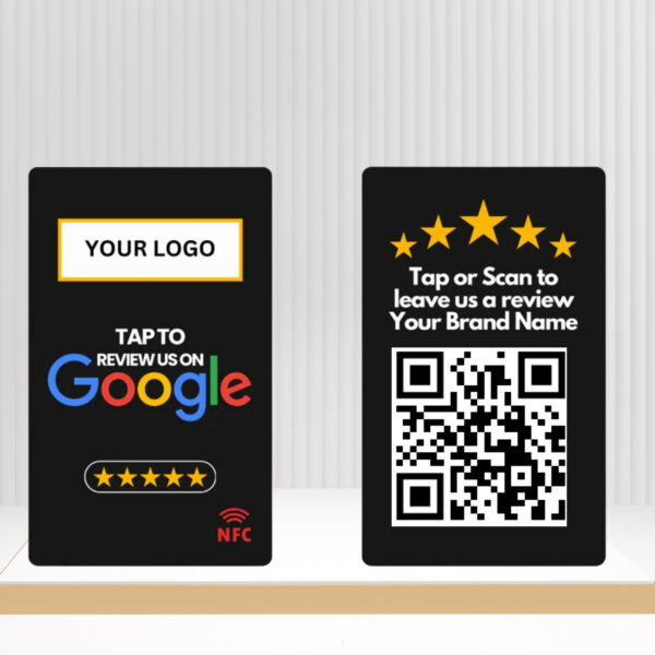 Google Review NFC Card - Black with QR Code & Customized Logo UV Printed