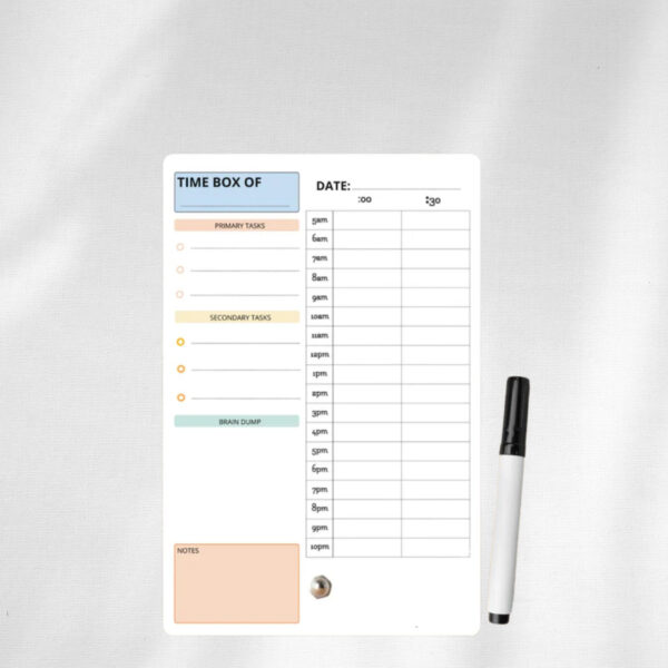 Daily Planner Organizer - Reusable Timebox with Free Marker
