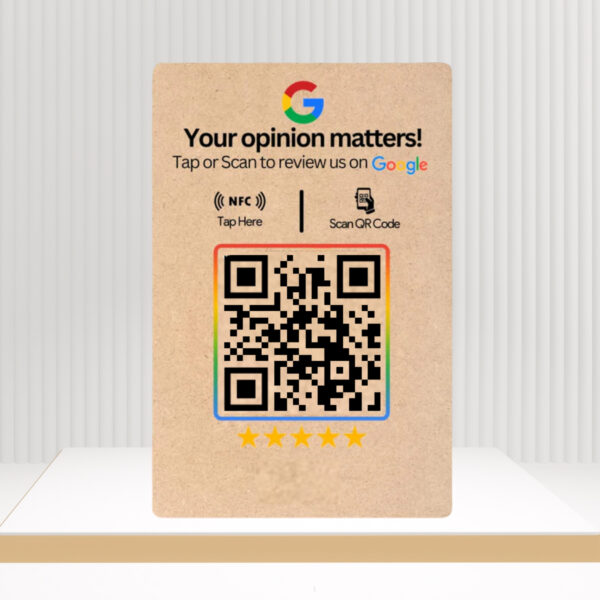 Wooden Google Review NFC Standee - UV Printed MDF with QR Code & Dashboard Access